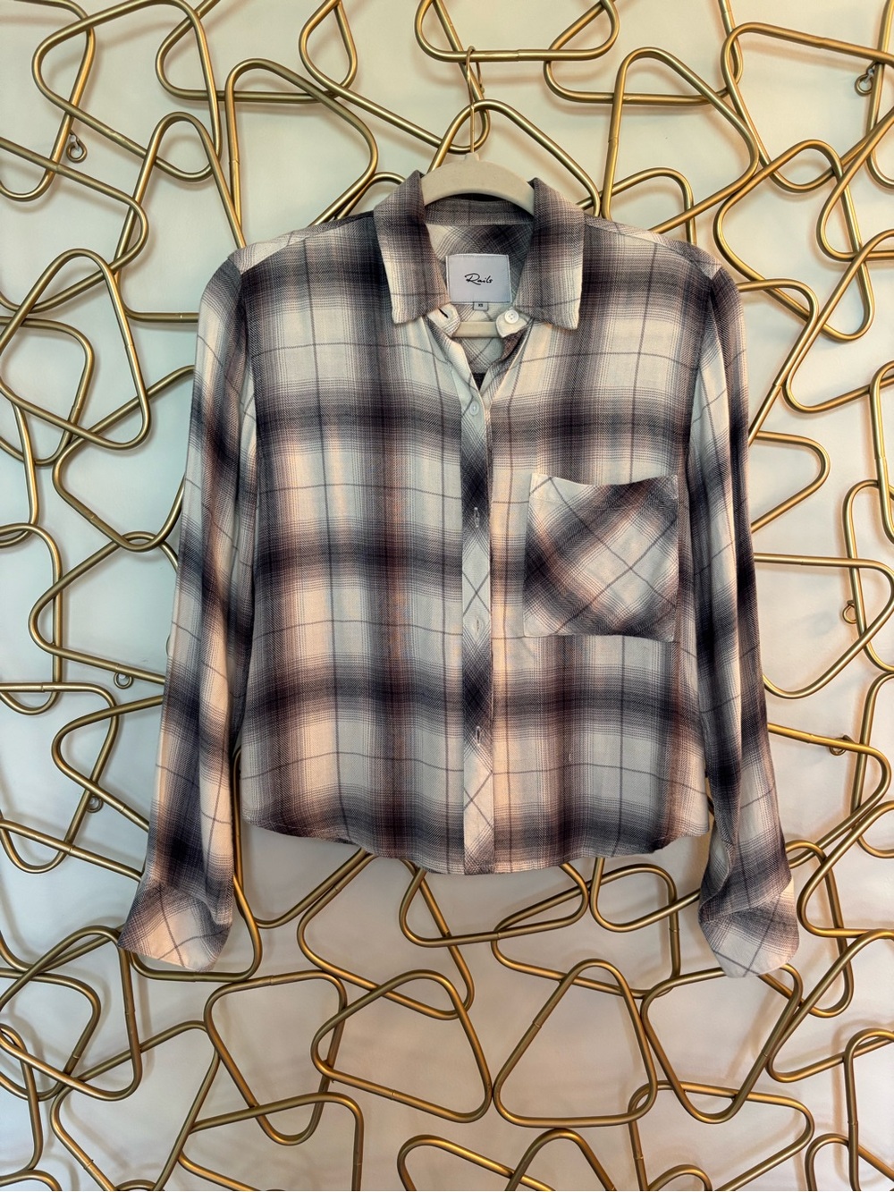 Rails Cropped Plaid Button-Up in Gray and Cream